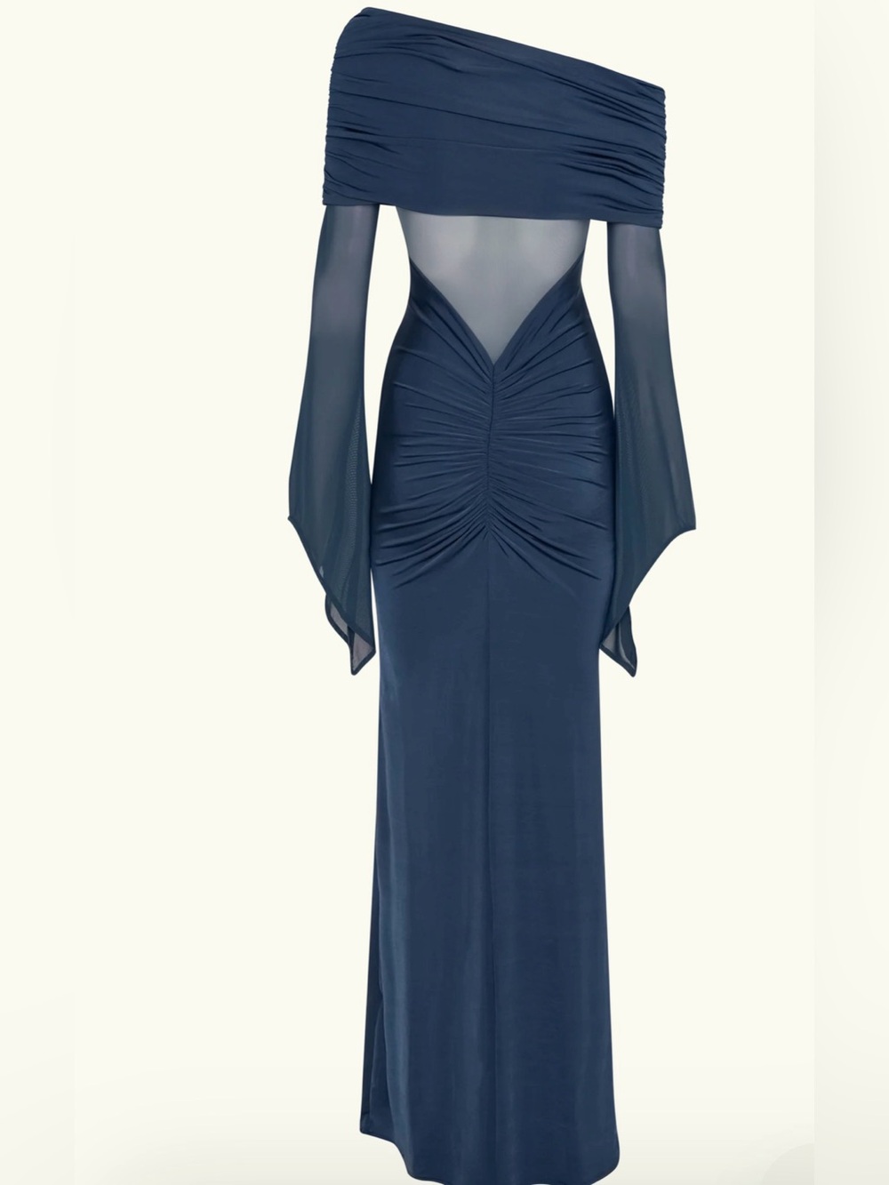 Meshki Navy Blue Off-Shoulder Long Sleeve Evening Gown - Picture 5 of 10
